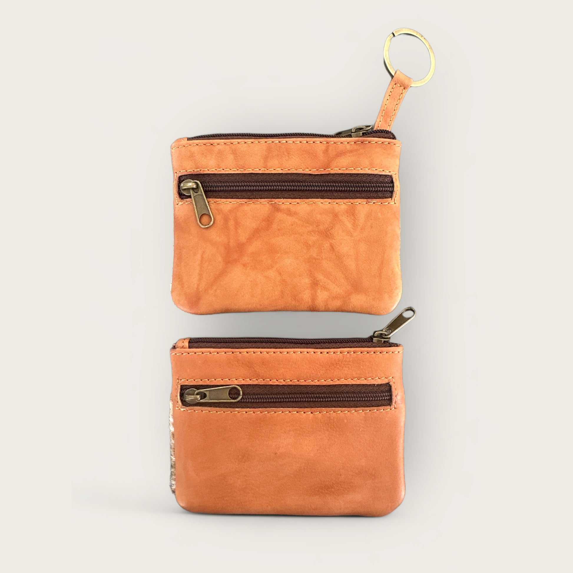 Small Cowhide and Leather Coin Purse in Tan