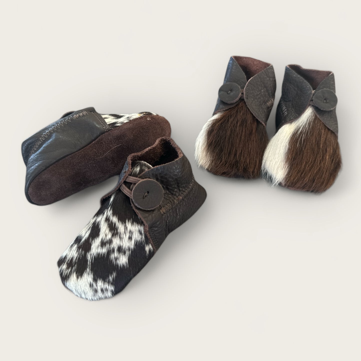 Baby Cowhide Booties - Brown & White