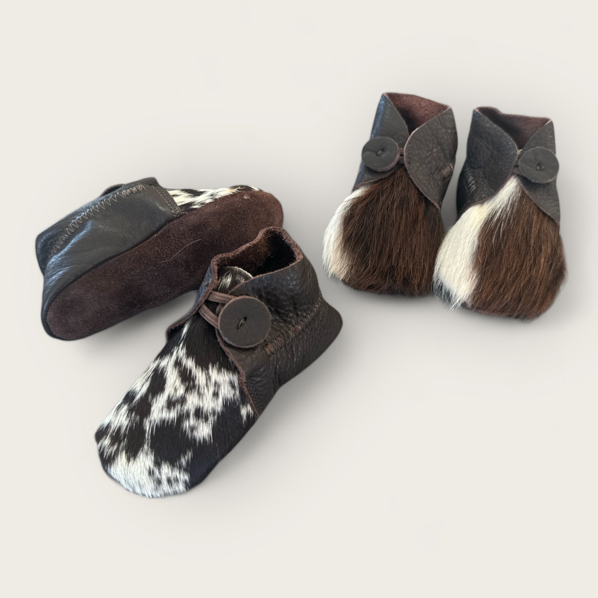 Baby Cowhide Booties - Brown & White