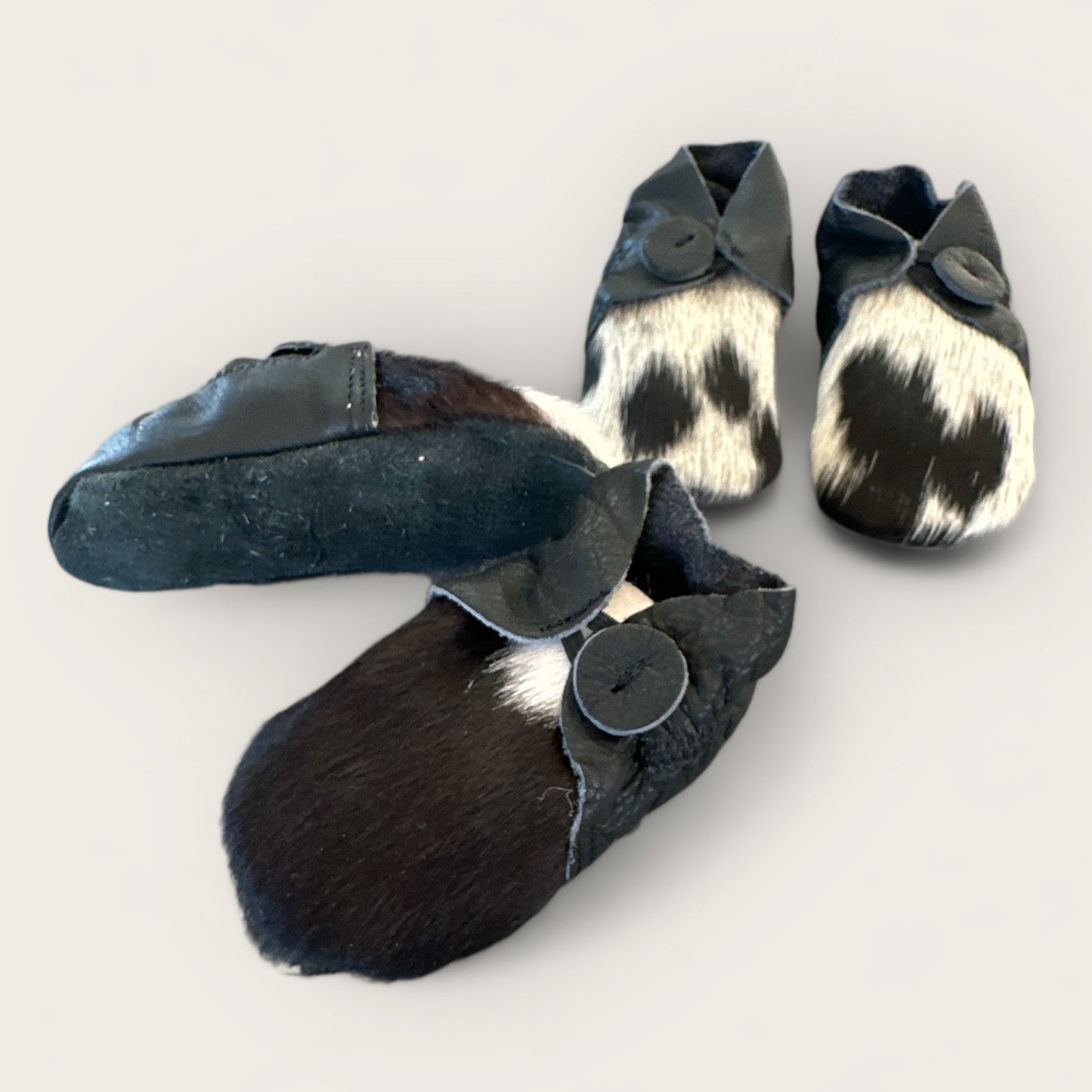 Baby Cowhide Booties - Black & White
