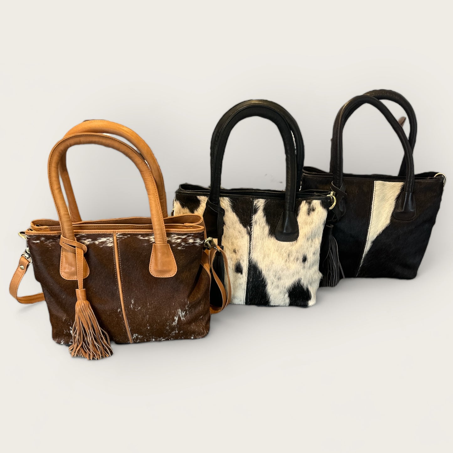 Large Cowhide Handbag with Leather