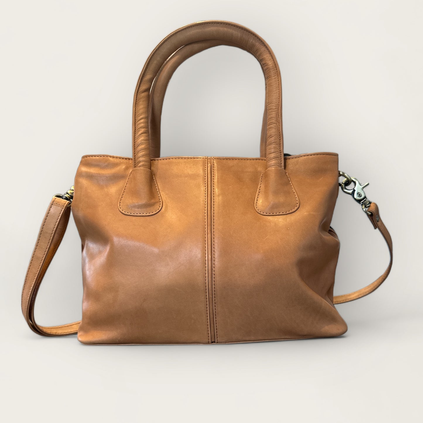Large Cowhide Handbag with Leather - Tan