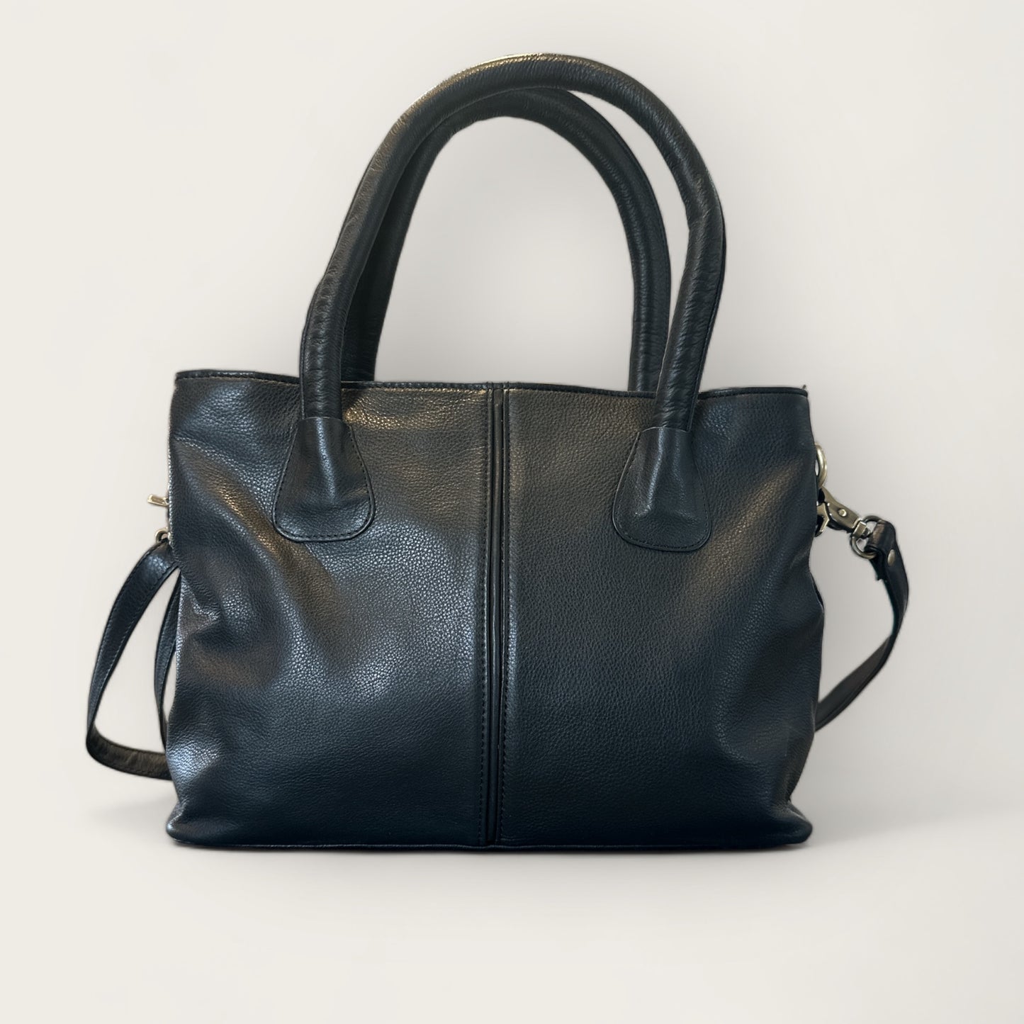 Large Cowhide Handbag with Leather in Black