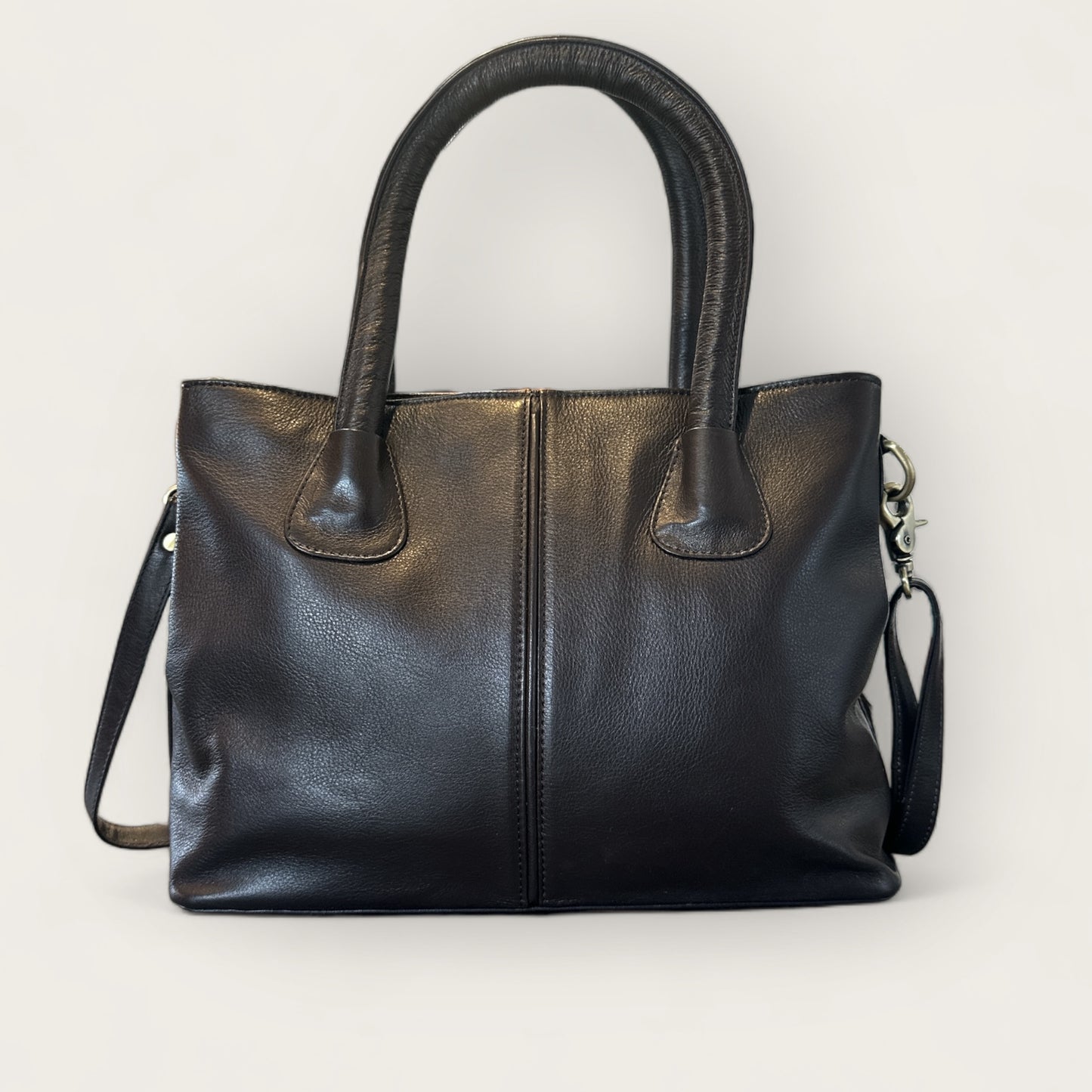 Large Cowhide Handbag with Leather in Brown