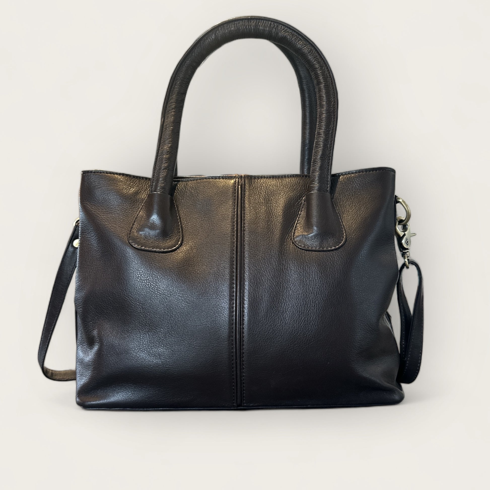 Large Cowhide Handbag with Leather in Brown