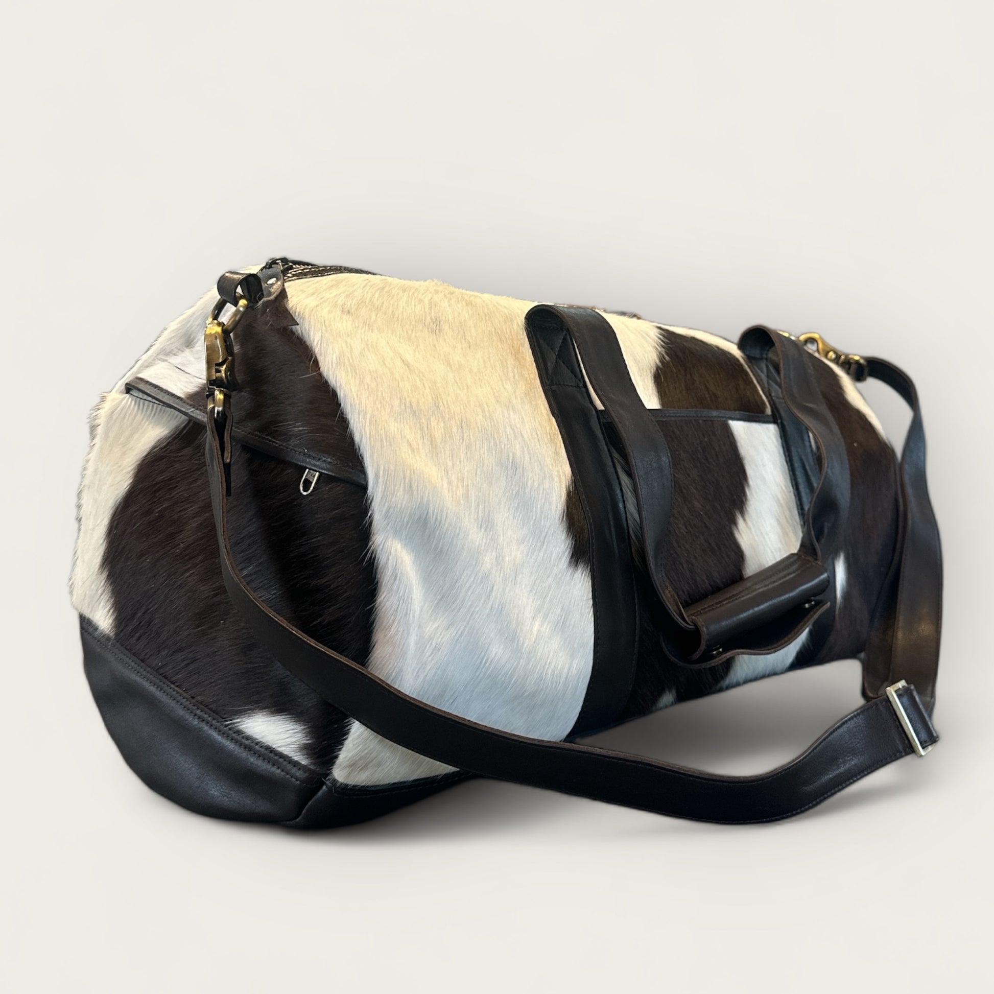 Large Cowhide Travel Weekender Bag in Brown