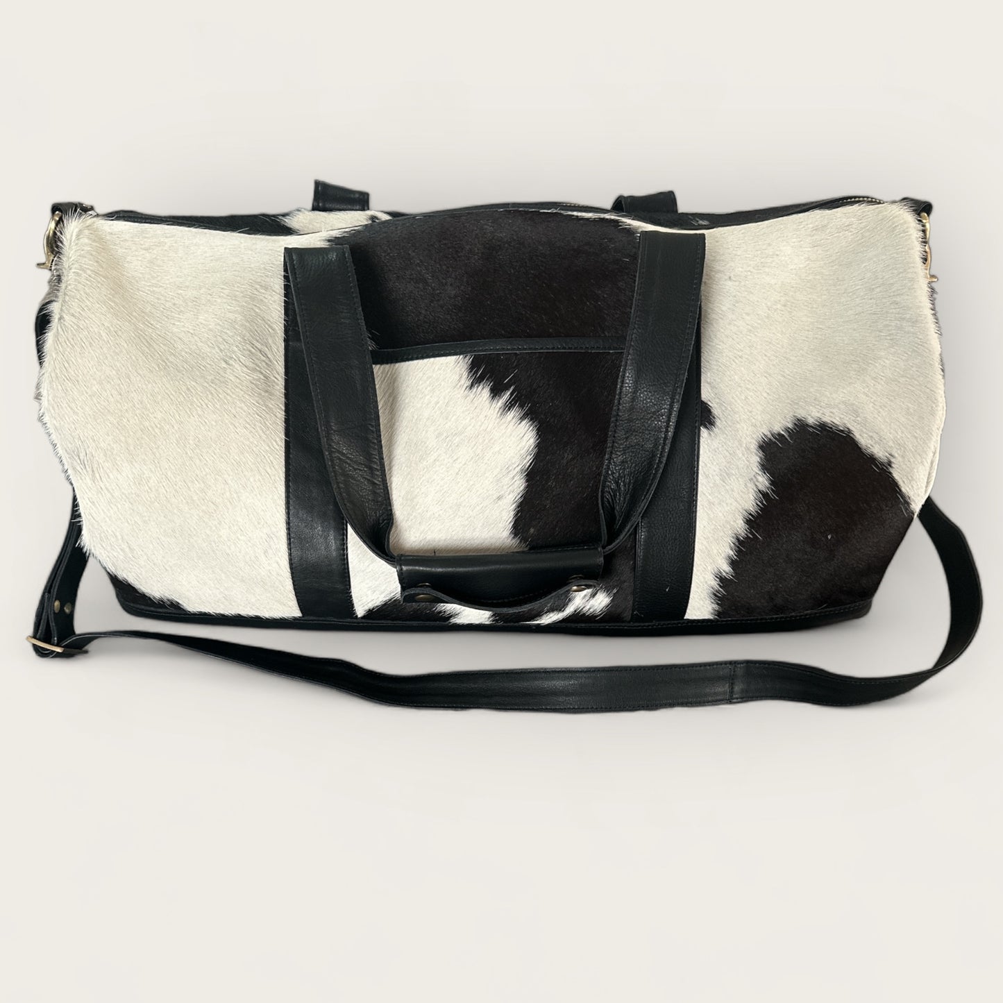 Large Cowhide Travel Weekender Bag in Black