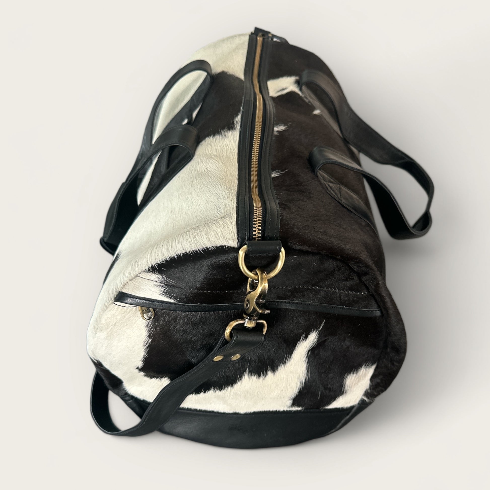 Large Cowhide Travel Weekender Bag in Black
