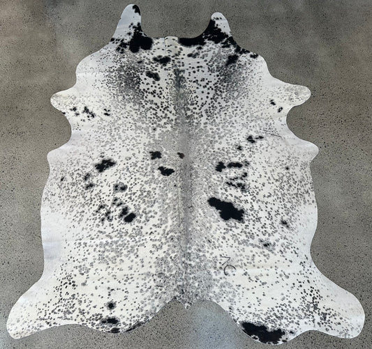 Large Premium Genuine Cowhide Rug in Black and White salt and pepper pattern