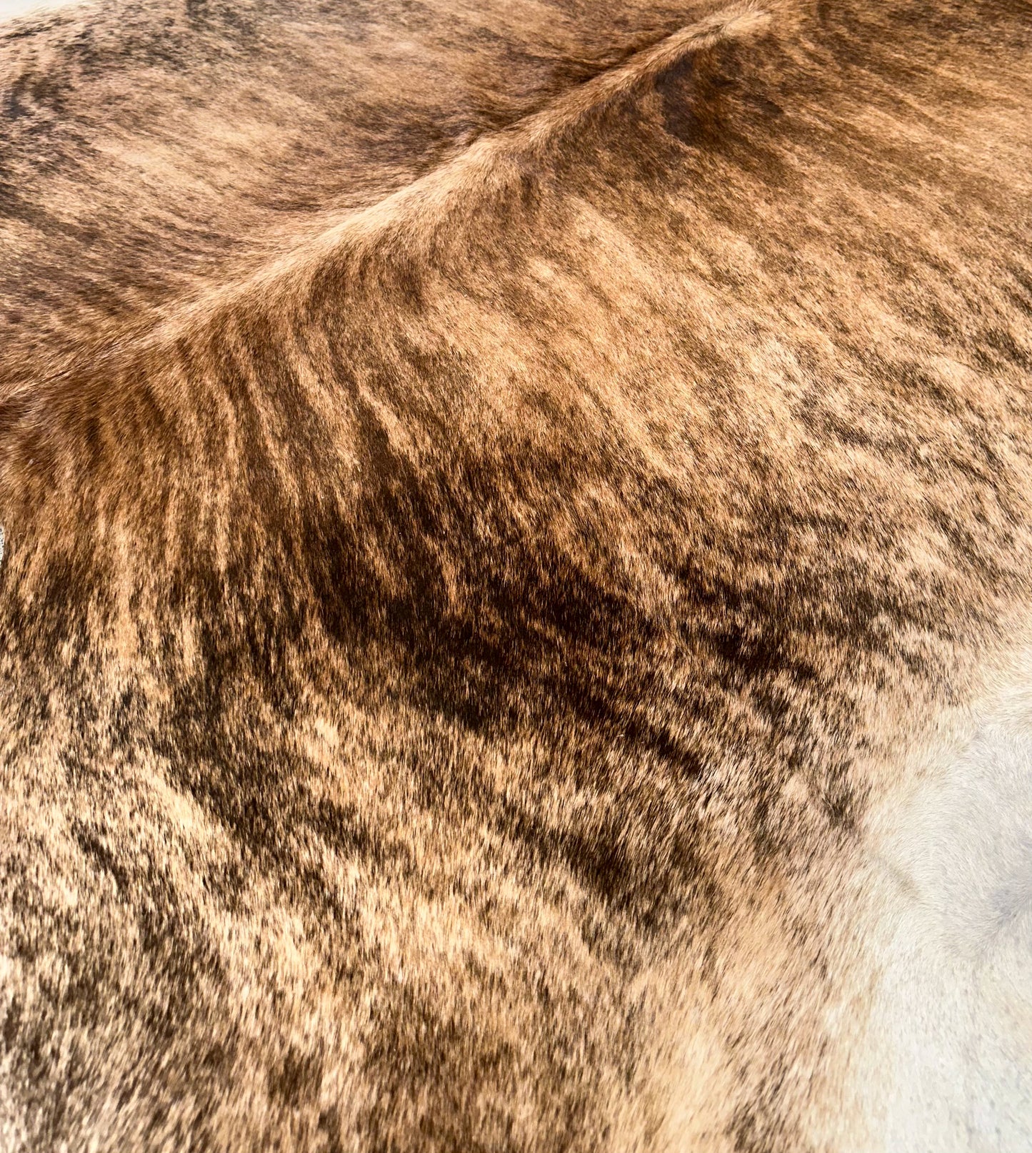 Large Premium Cowhide Rug in Brown and White Brindle