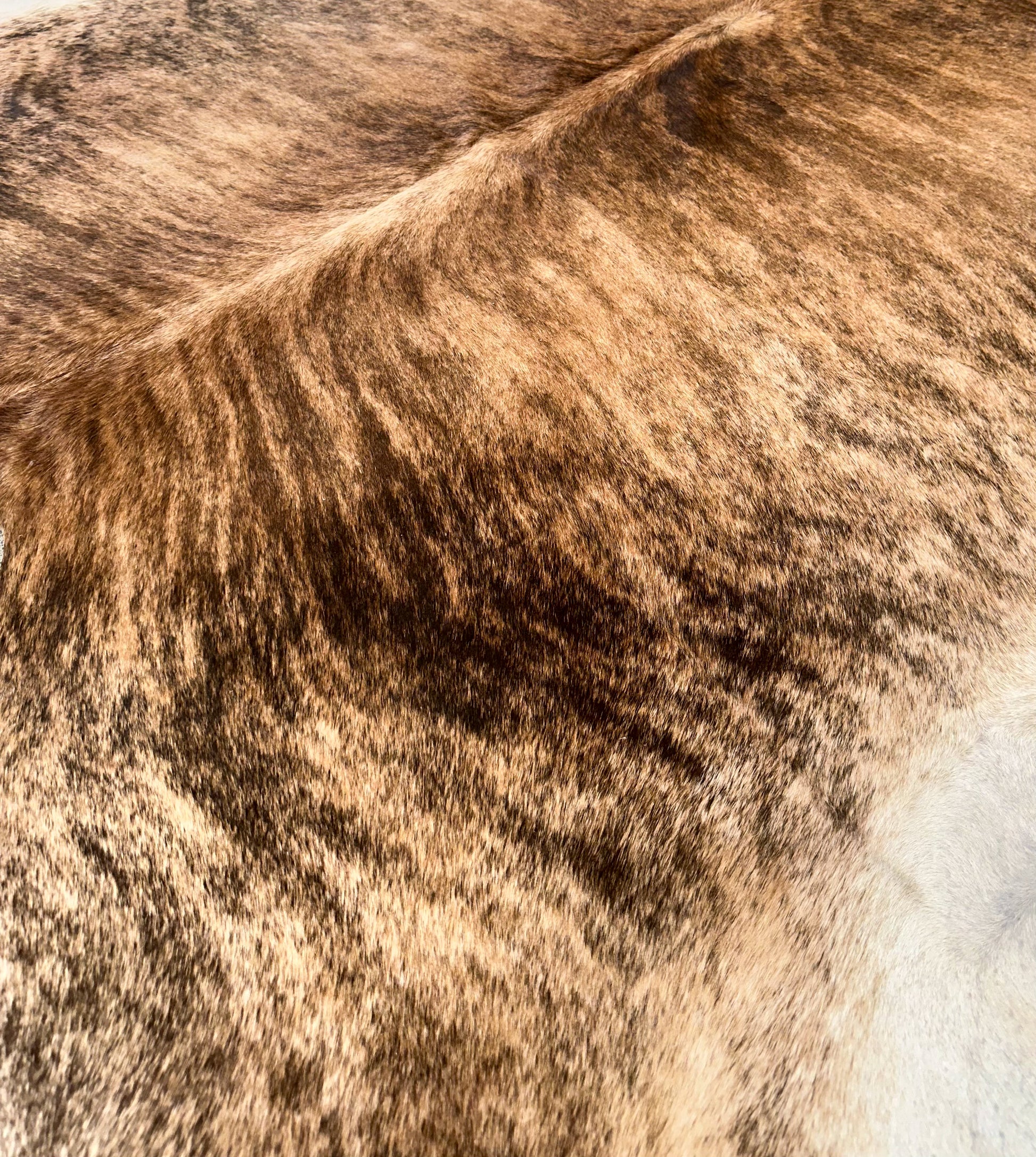 Large Premium Cowhide Rug in Brown and White Brindle