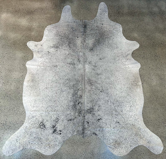 Large Premium Genuine Cowhide Rug in White and Black salt and pepper pattern