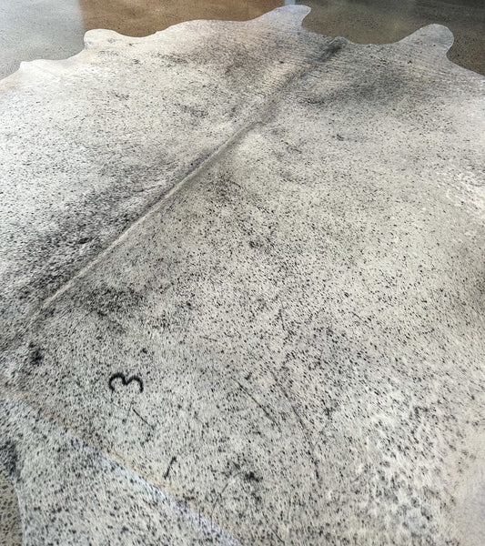 Large Premium Genuine Cowhide Rug in White and Black salt and pepper pattern