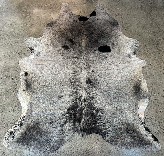 Large Premium Genuine Cowhide Rug in White and Black salt and pepper pattern