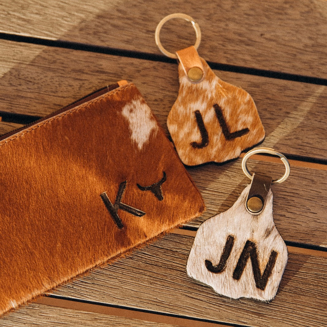 Cowhide cattle tag with hot iron branding 