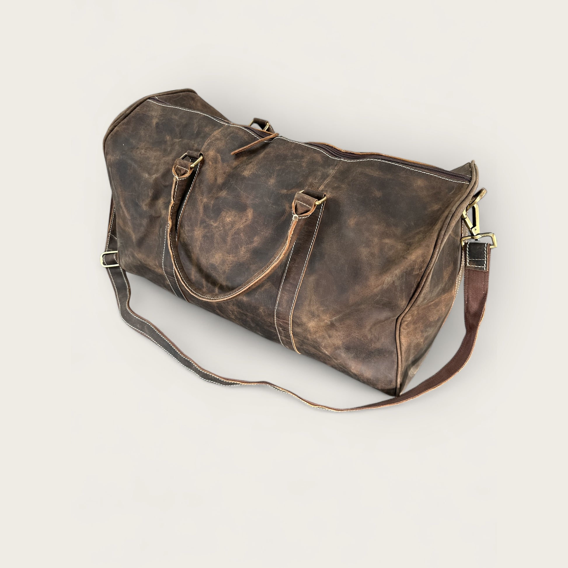 Genuine Vintage Leather Travel Weekend Bag in brown 
