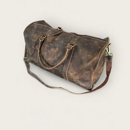 Genuine Vintage Leather Travel Weekend Bag in brown 