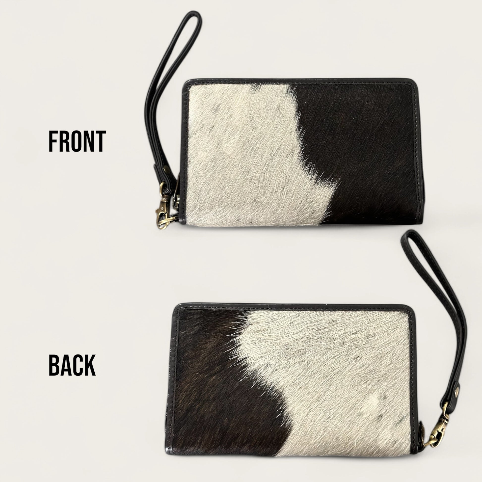 Large Brown and White Cowhide and Leather Wallet with detachable hand strap