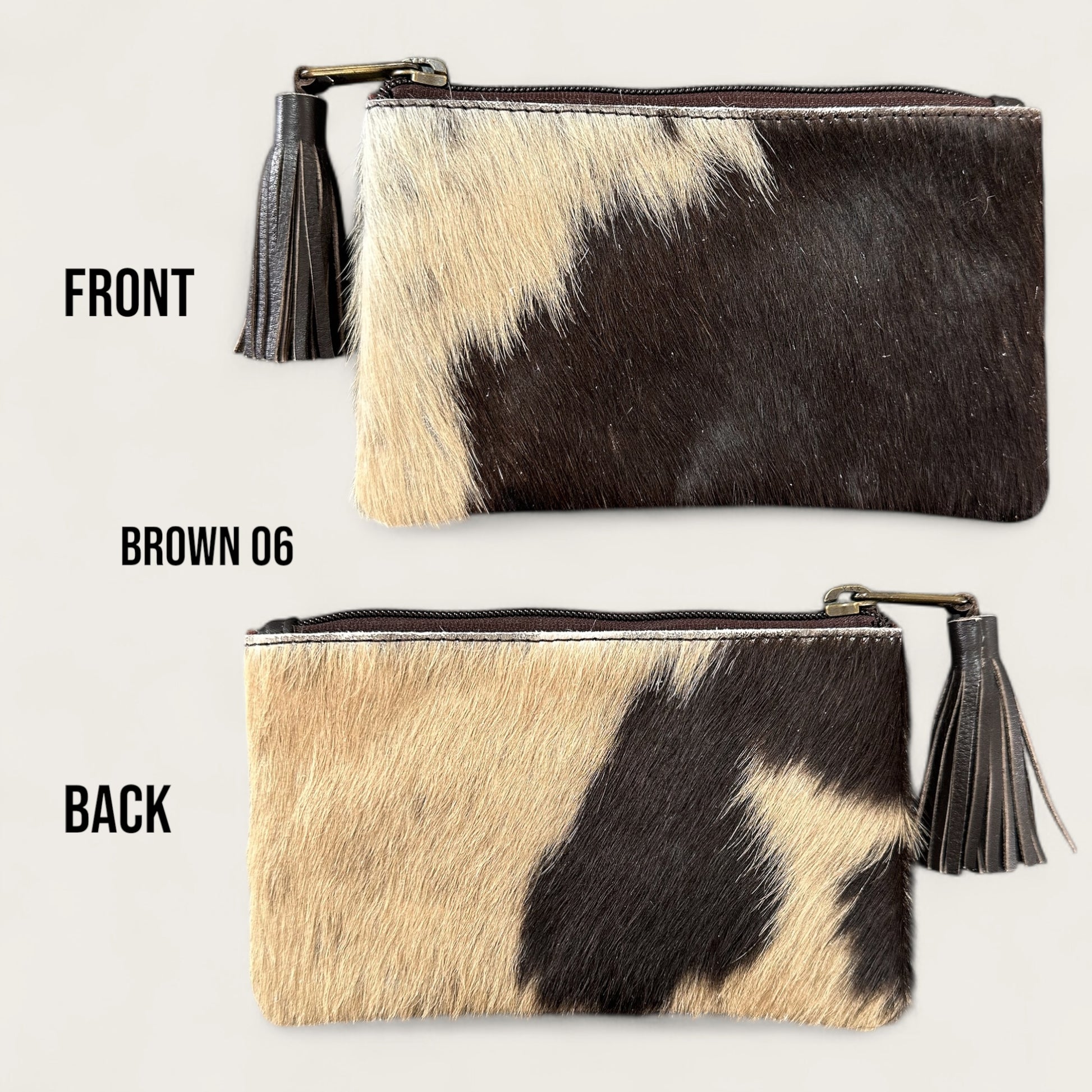 Brown and White Cowhide Tassel Purse