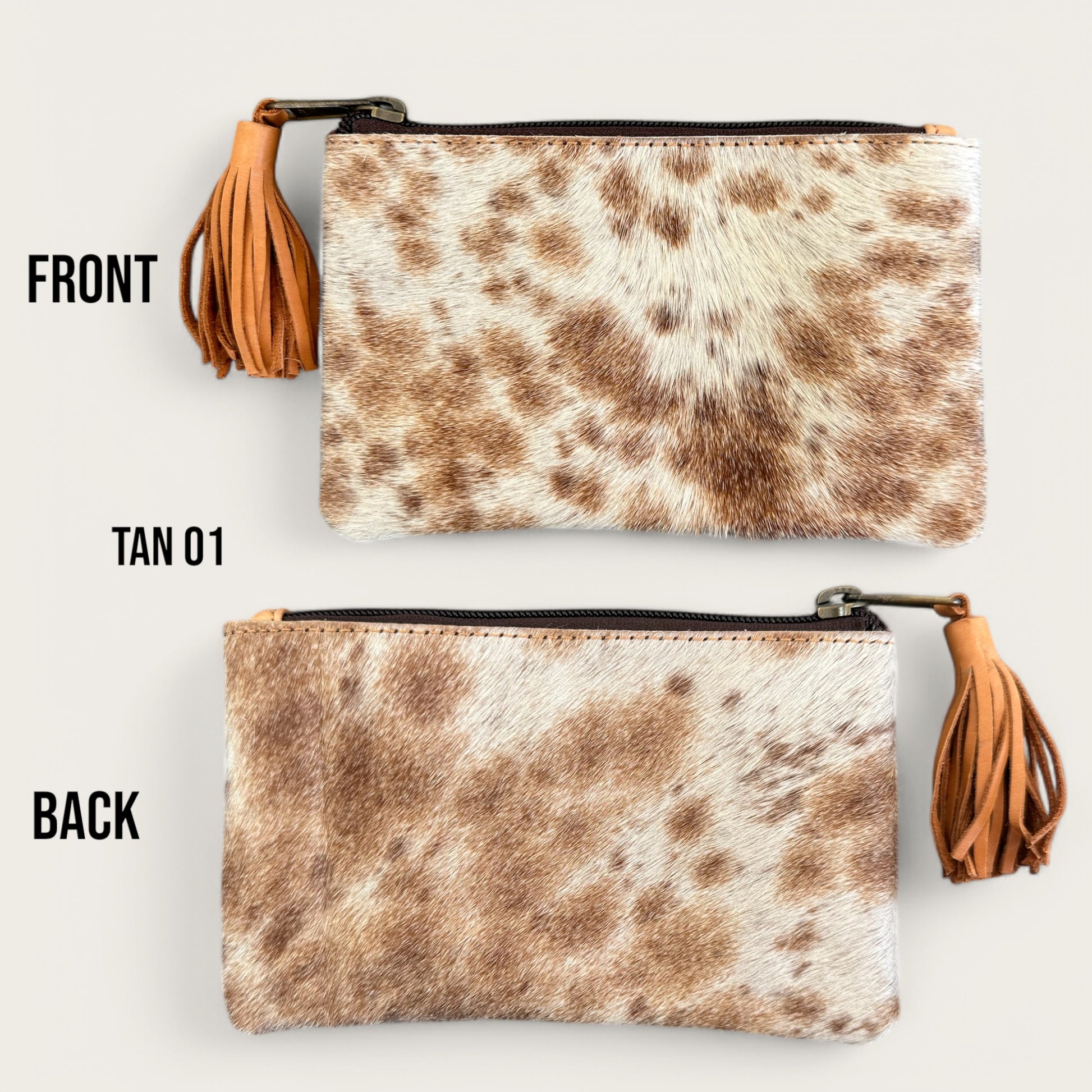 Tan and White Cowhide Tassel Purse