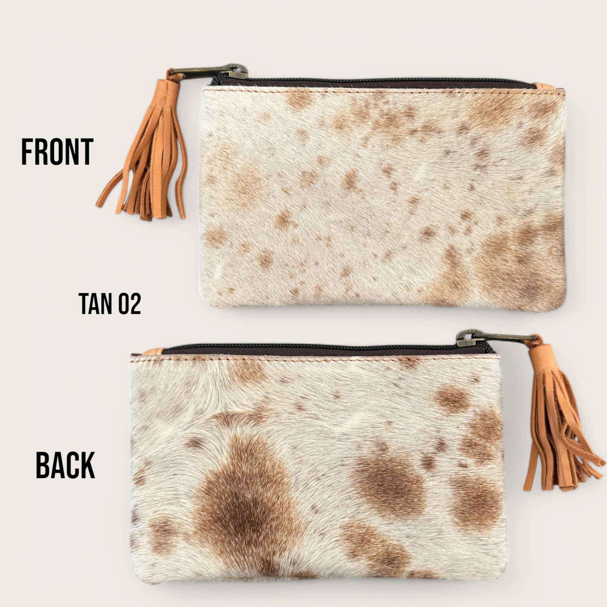 Tan and White Cowhide Tassel Purse