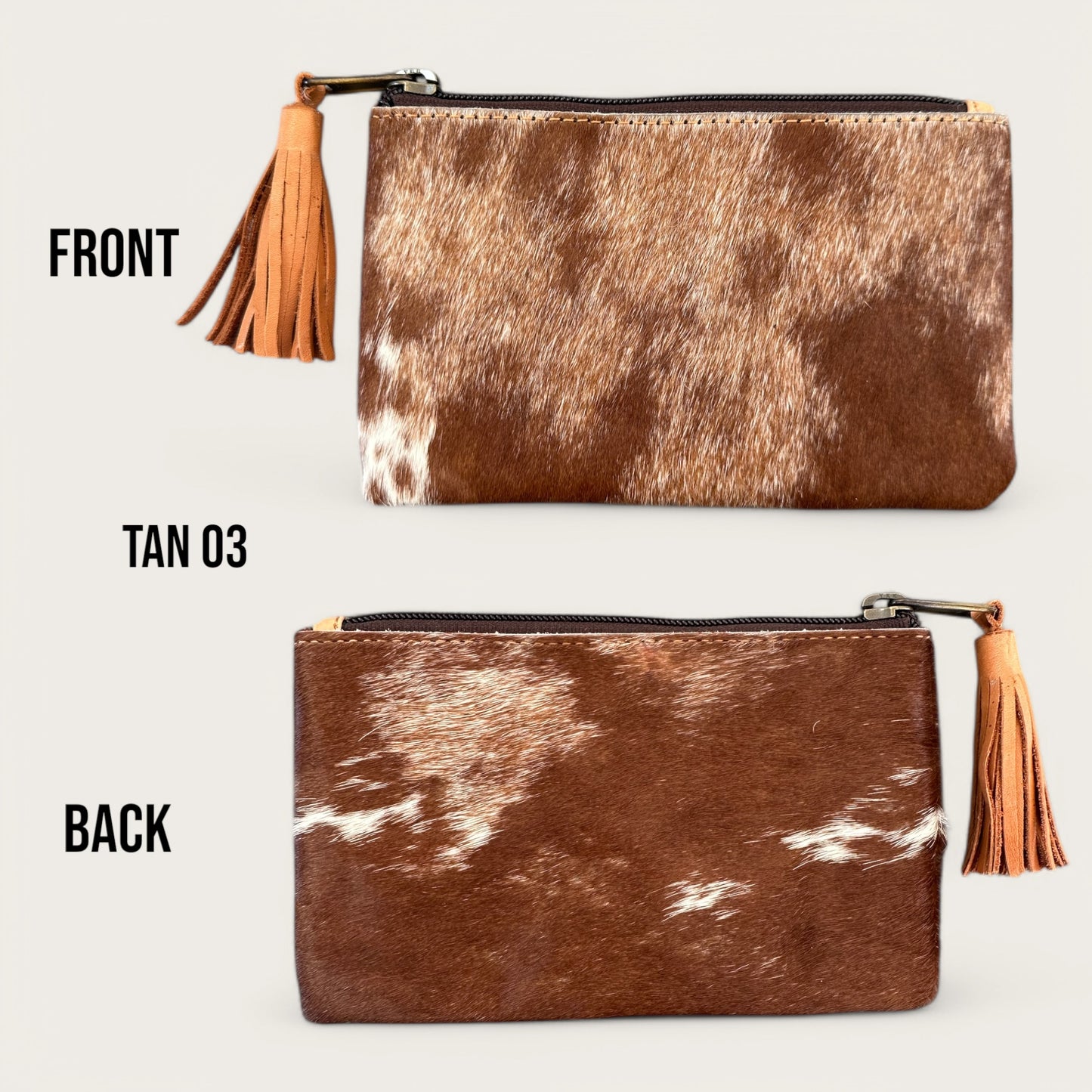 Tan and White Cowhide Tassel Purse