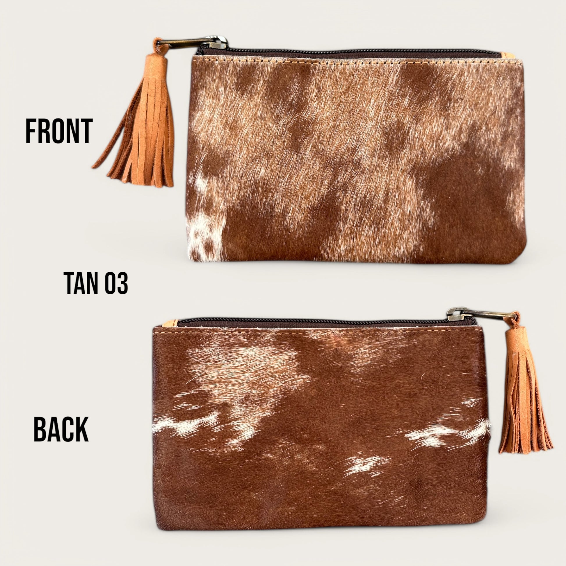 Tan and White Cowhide Tassel Purse