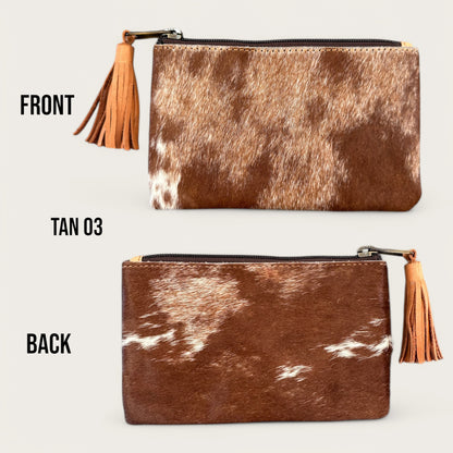 Tan and White Cowhide Tassel Purse