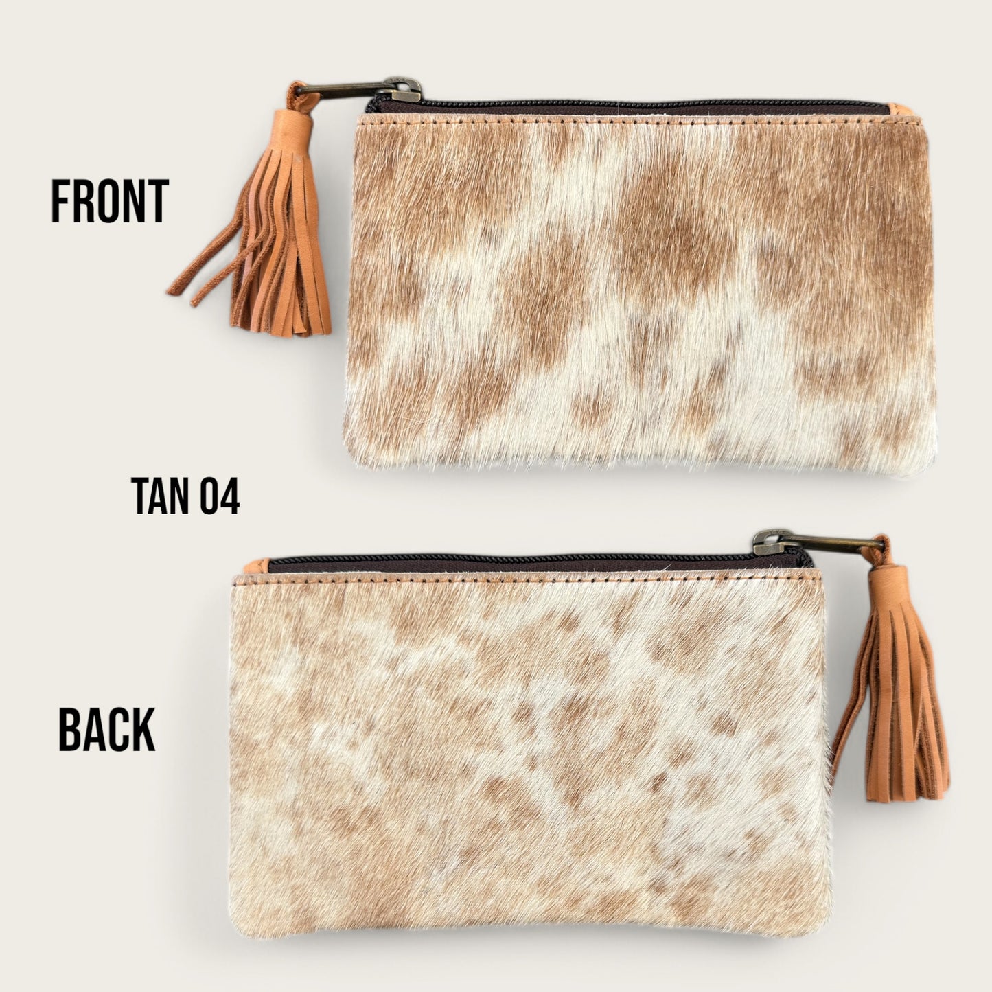 Tan and White Cowhide Tassel Purse