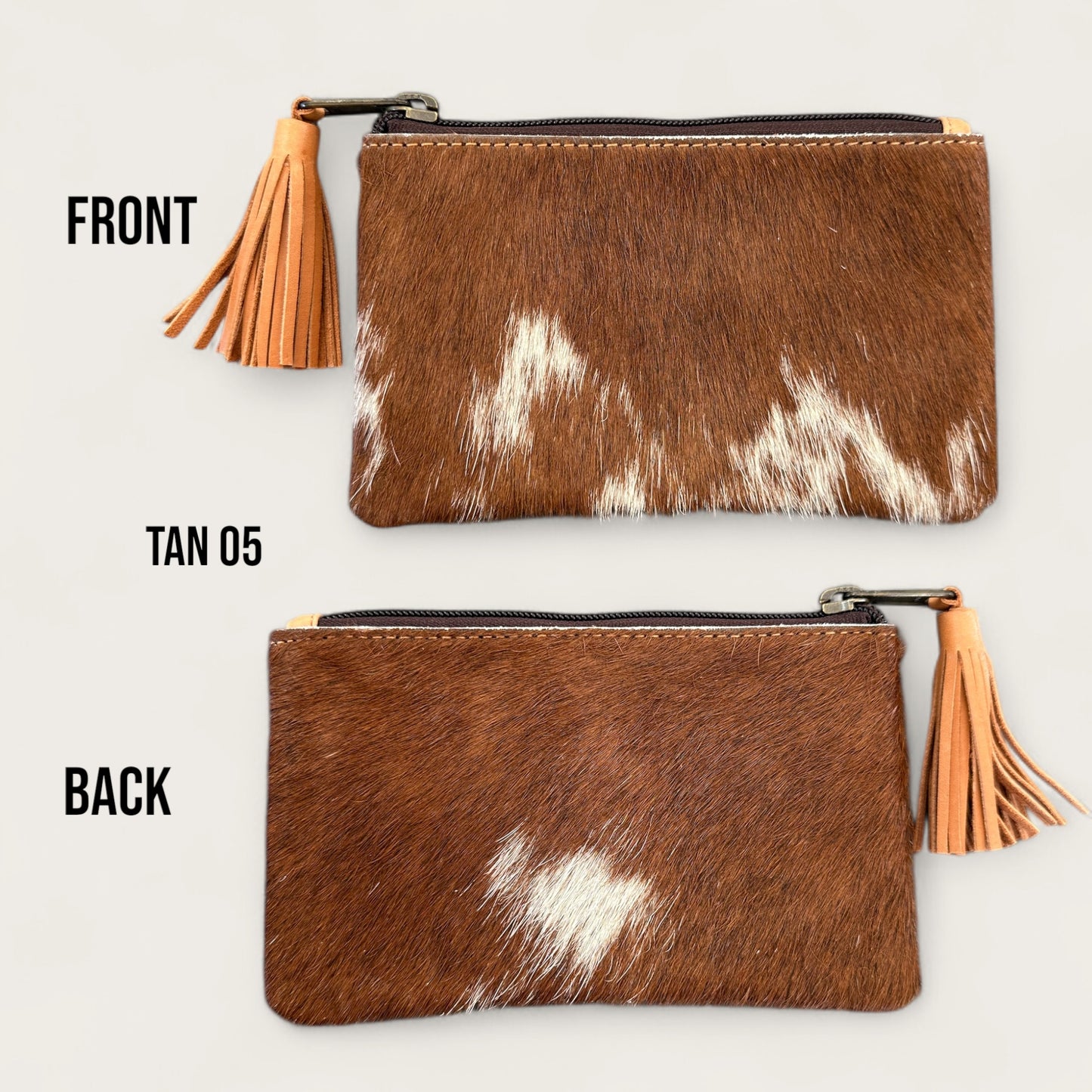 Tan and White Cowhide Tassel Purse