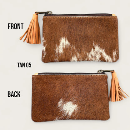 Tan and White Cowhide Tassel Purse