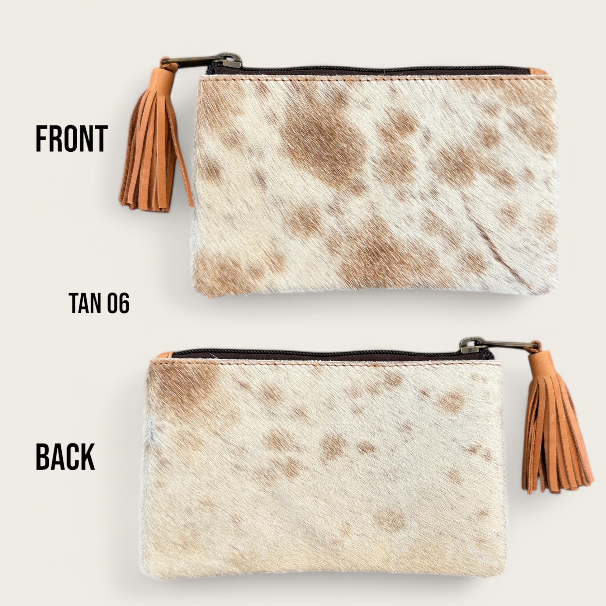 Tan and White Cowhide Tassel Purse