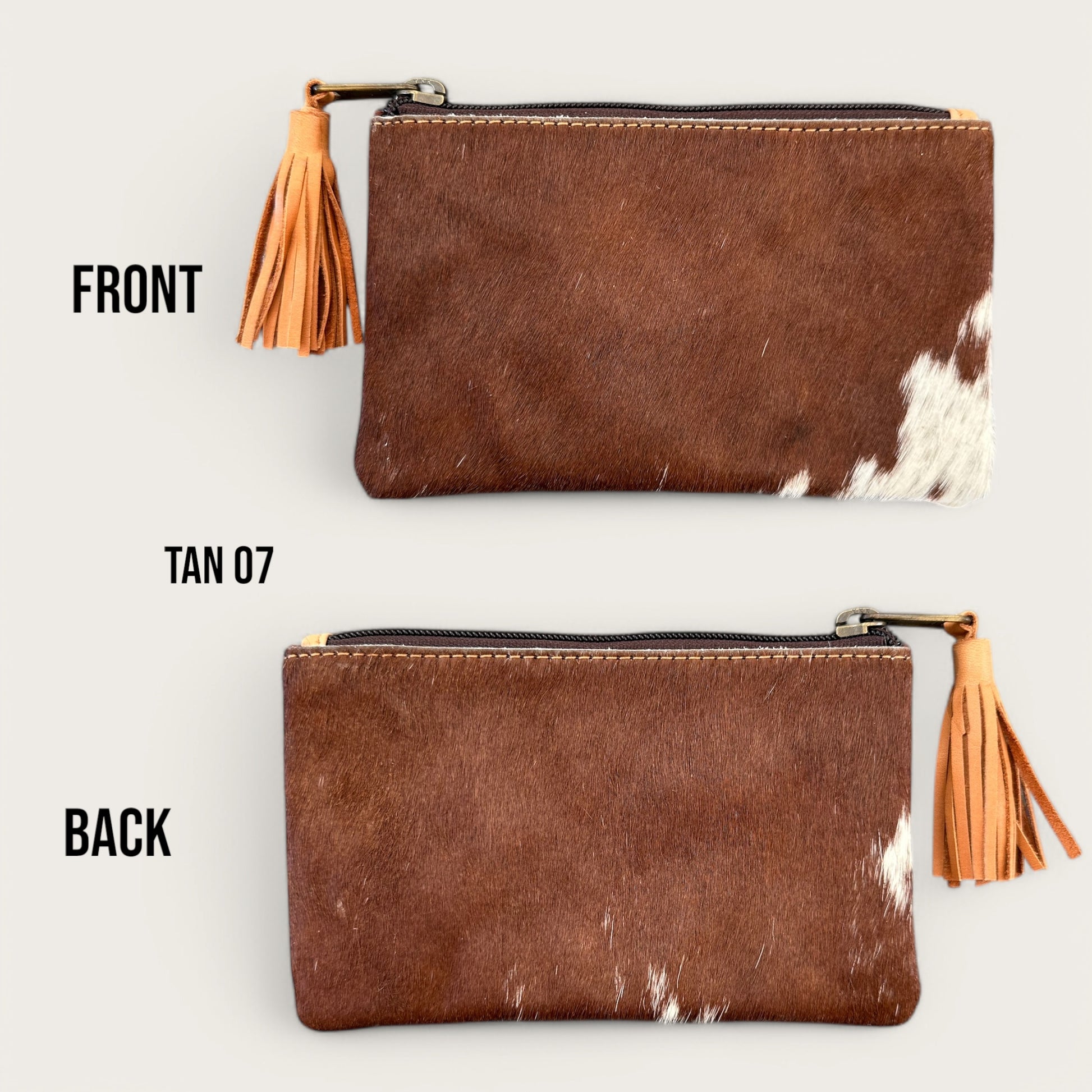 Tan and White Cowhide Tassel Purse