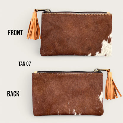 Tan and White Cowhide Tassel Purse
