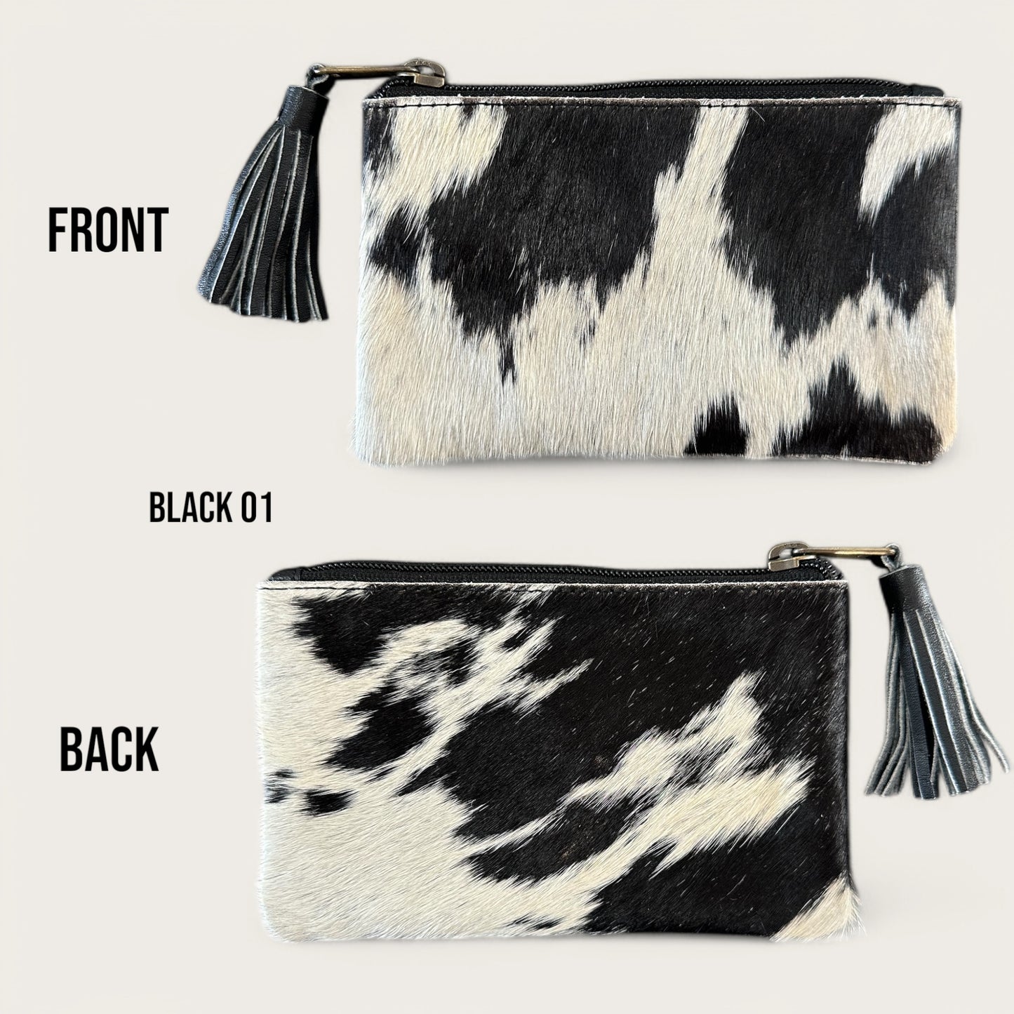 Black and White Cowhide Tassel Purse