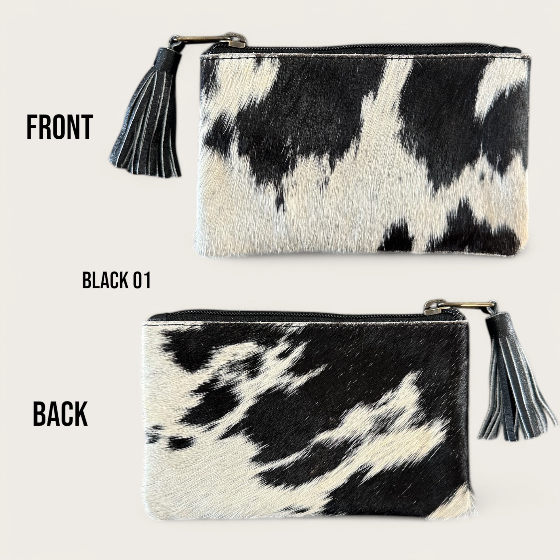 Black and White Cowhide Tassel Purse