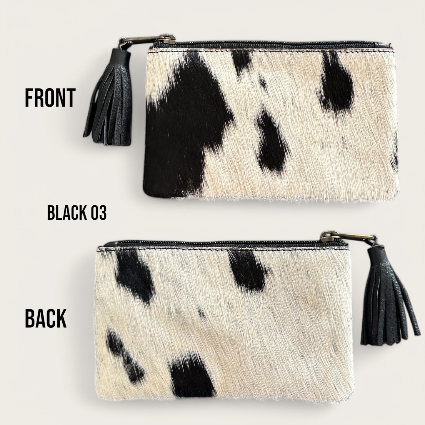 Black and White Cowhide Tassel Purse
