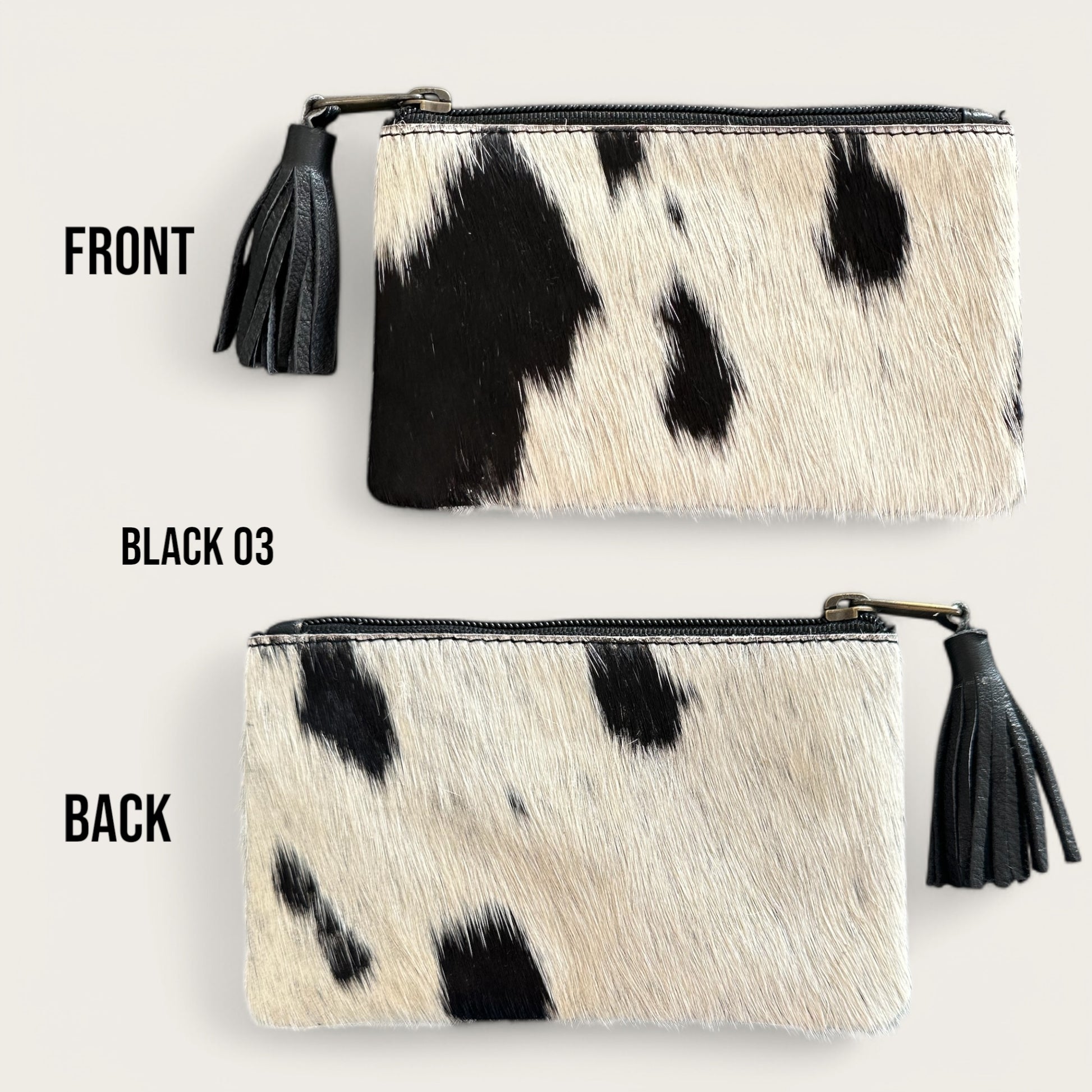 Black and White Cowhide Tassel Purse