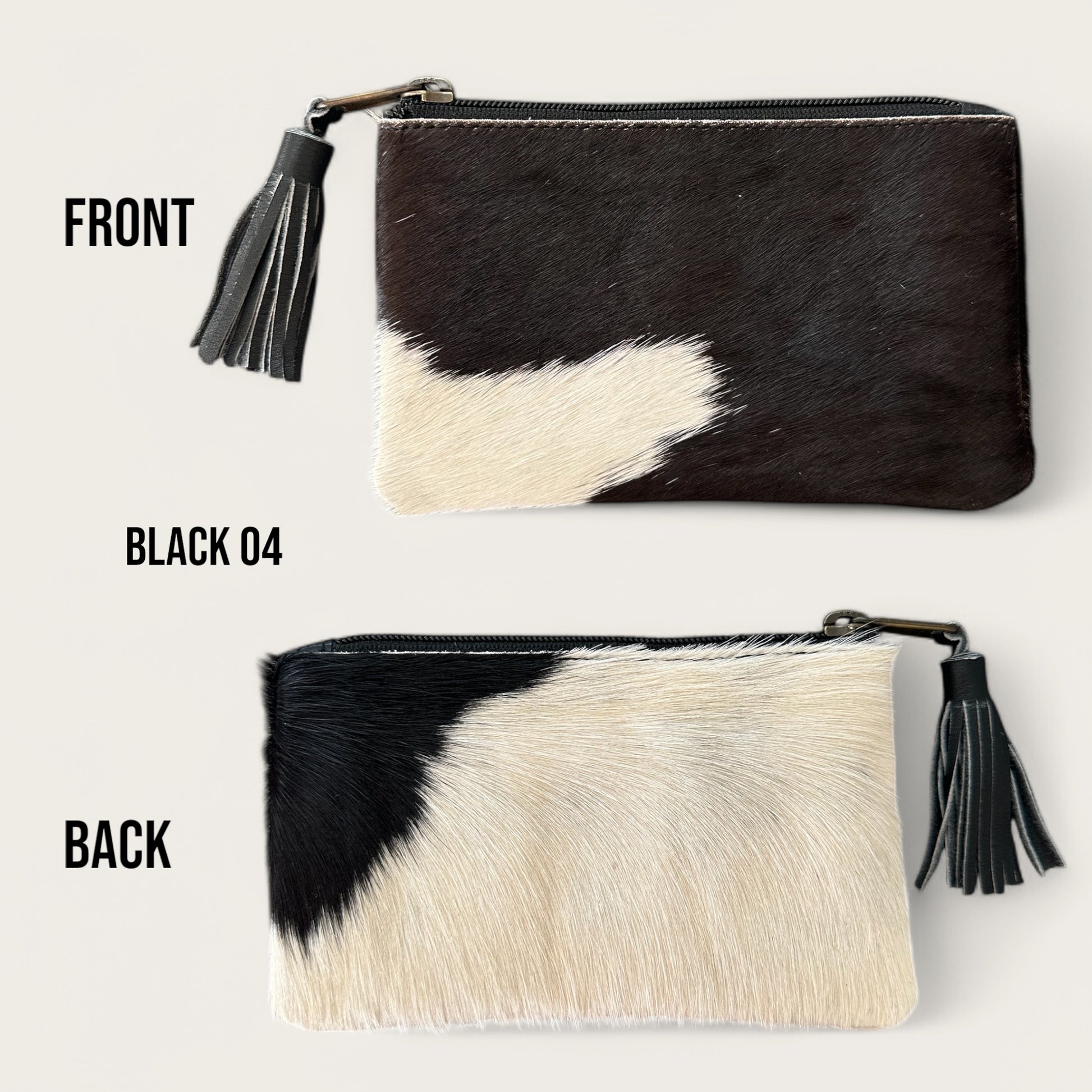 Black and White Cowhide Tassel Purse