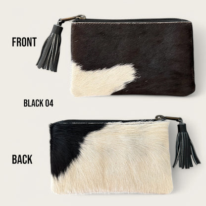 Black and White Cowhide Tassel Purse