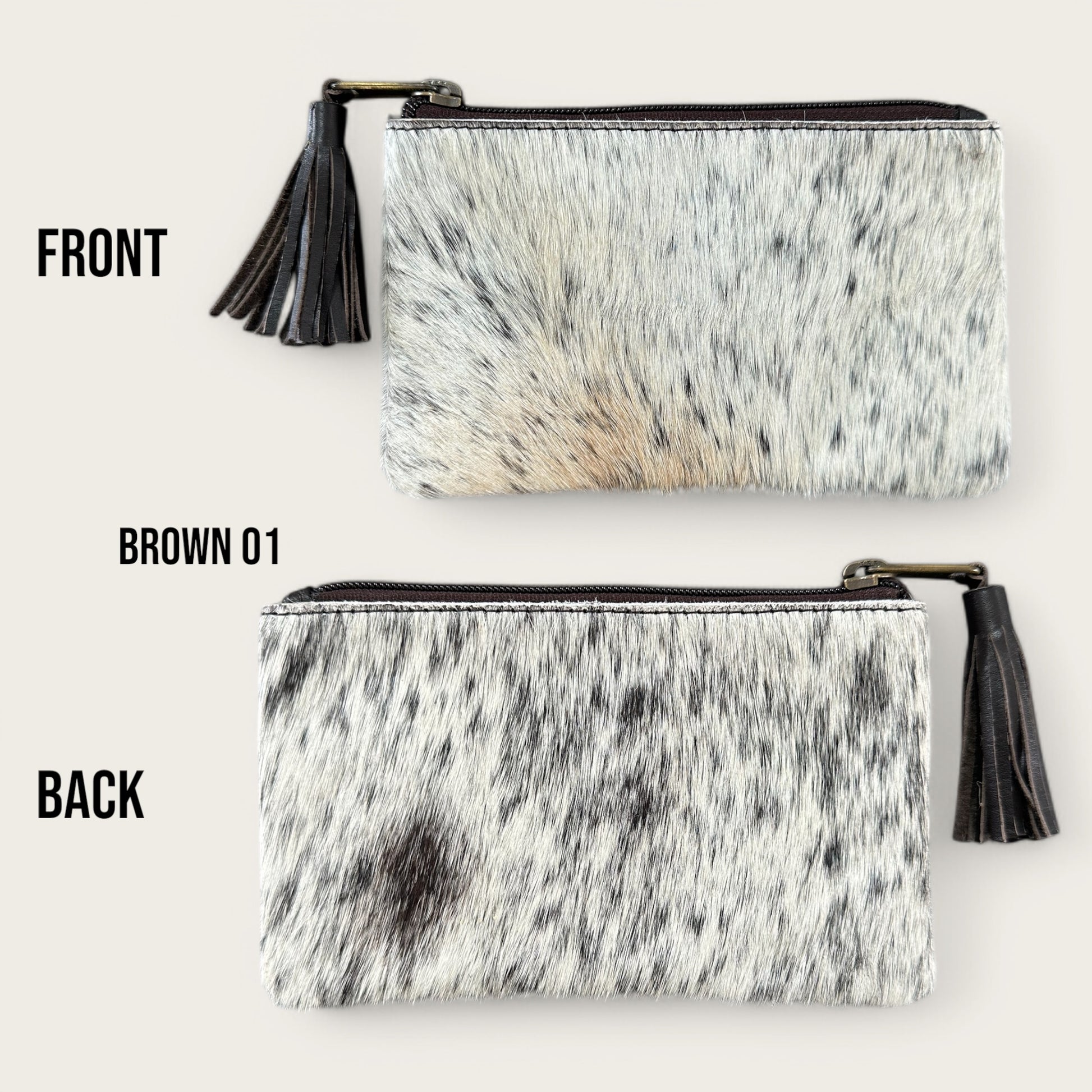 Brown and White Cowhide Tassel Purse
