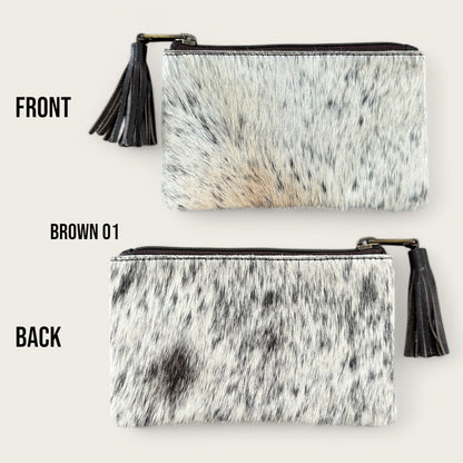 Brown and White Cowhide Tassel Purse