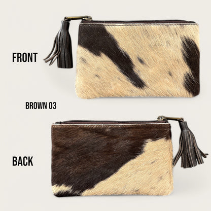 Brown and White Cowhide Tassel Purse