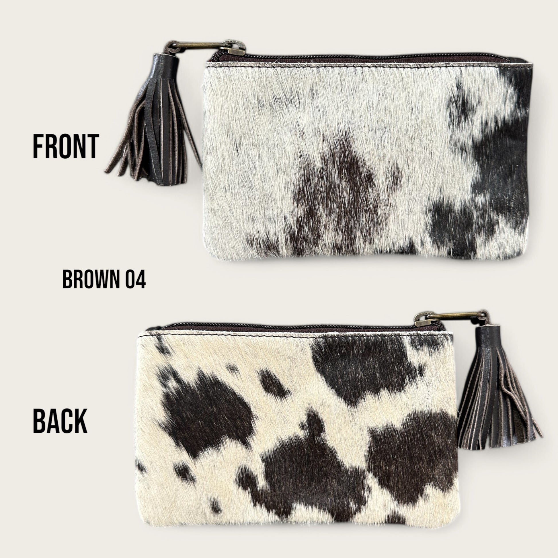 Brown and White Cowhide Tassel Purse