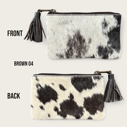 Brown and White Cowhide Tassel Purse