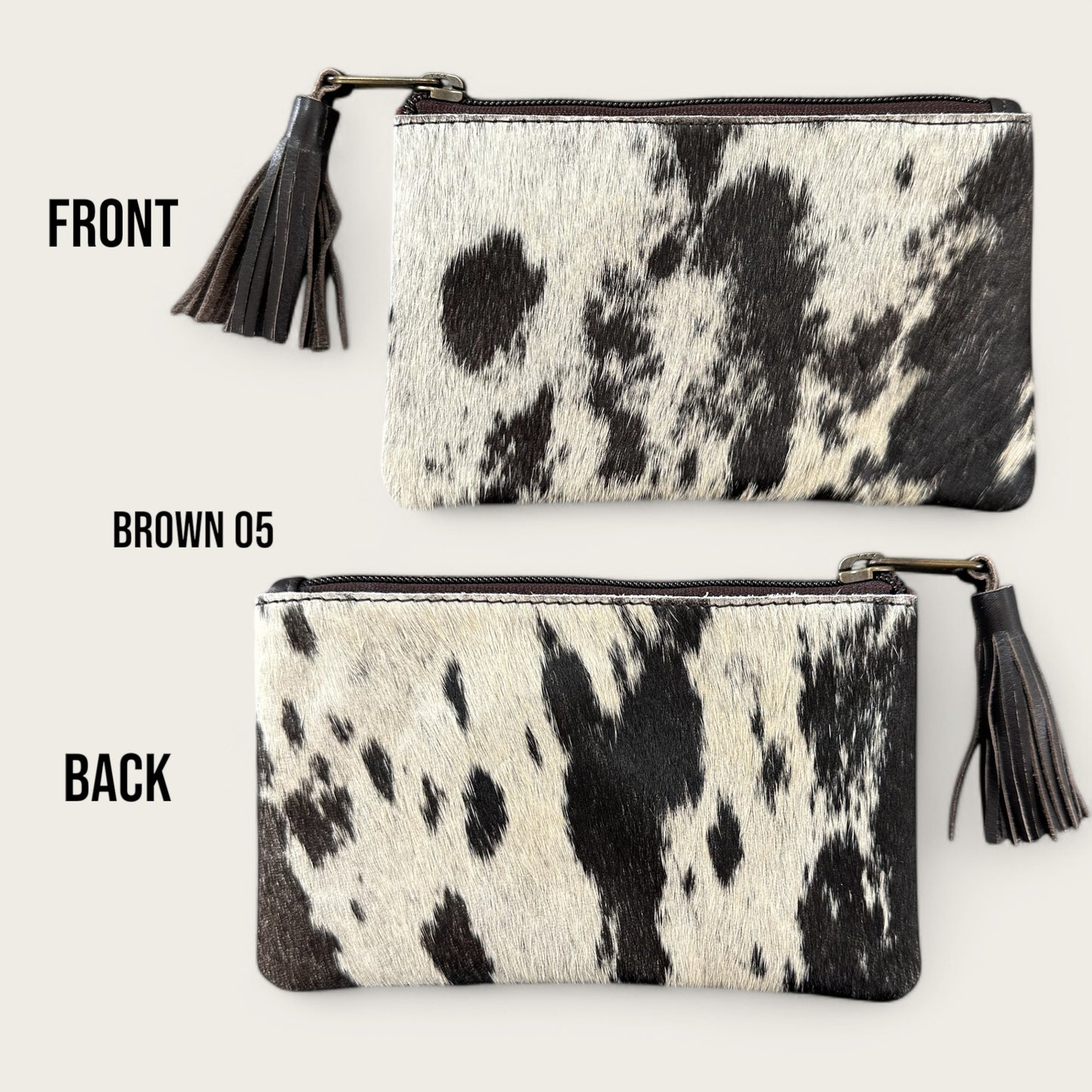 Brown and White Cowhide Tassel Purse