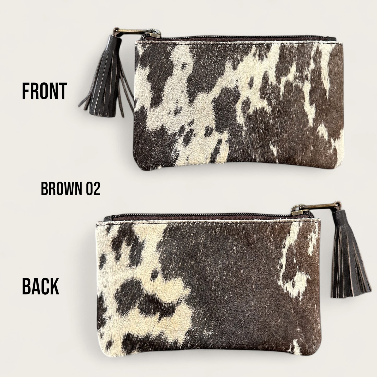 Brown and White Cowhide Tassel Purse