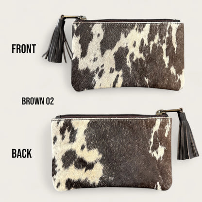 Brown and White Cowhide Tassel Purse