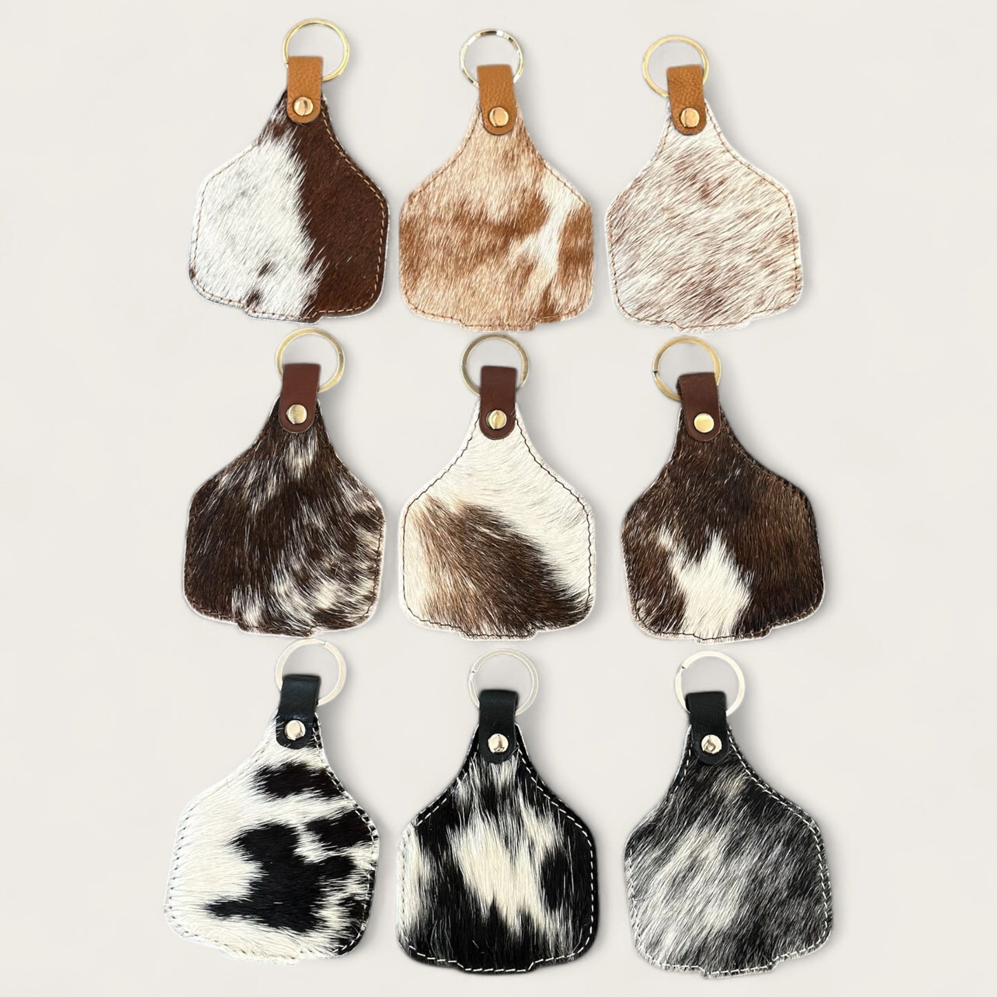 Extra large cowhide cattle tag keyring