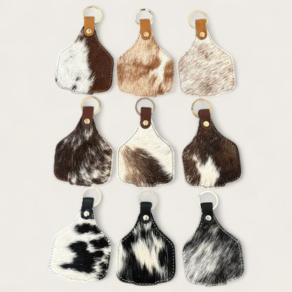 Extra large cowhide cattle tag keyring